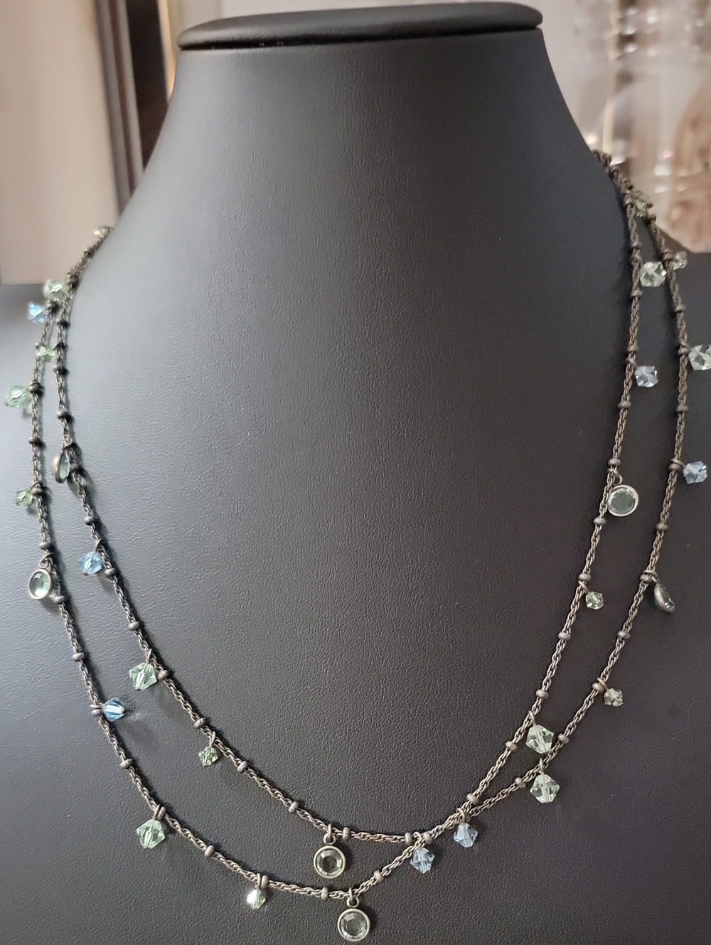 Liz Palacios Delicate Double-Layer Aquamarine & Mint Crystal Necklace